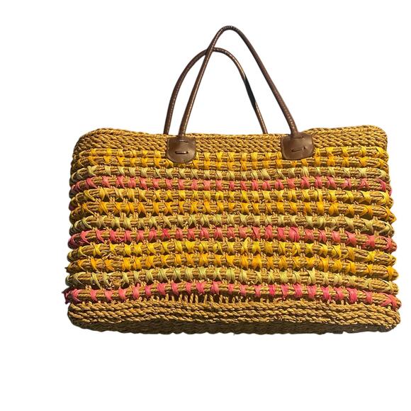 Large straw beach bag Colorful 12x19 vacation cruise shopping - Picture 2 of 9